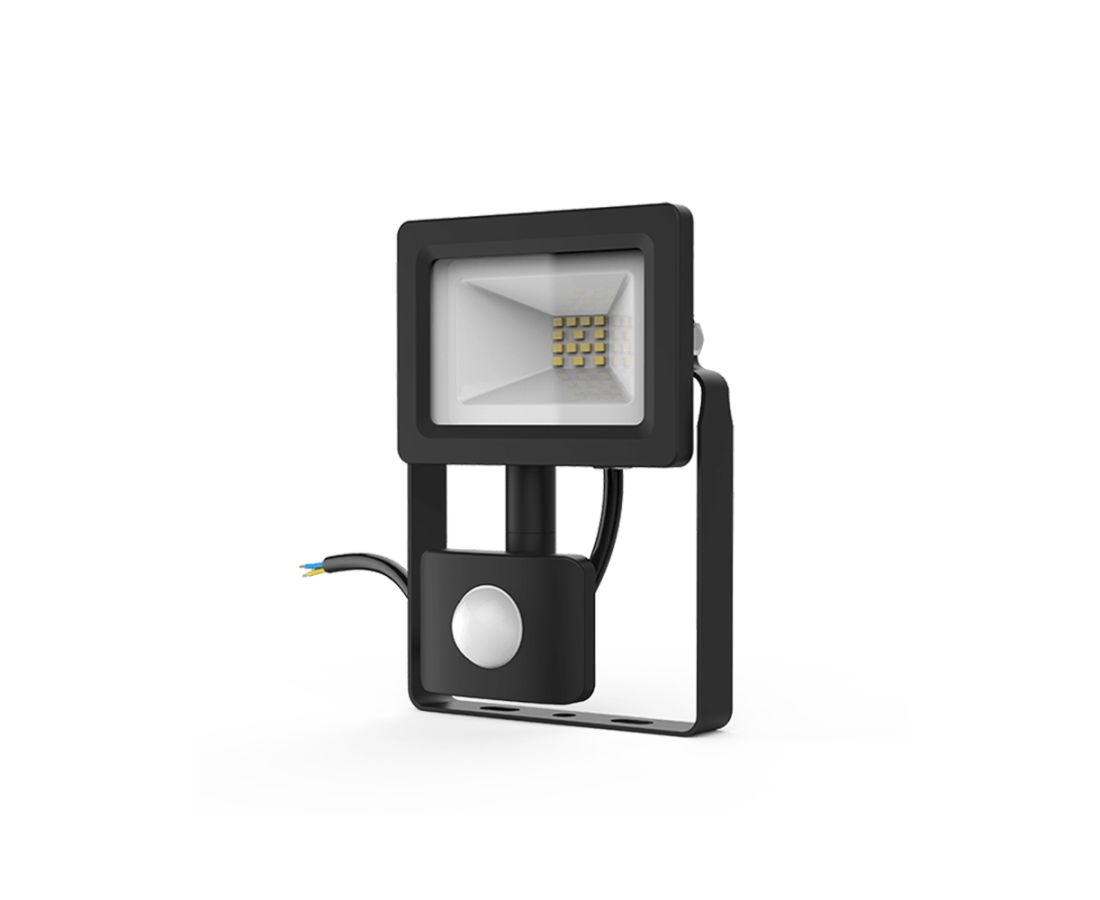 ლედ პროჟექტორი სენსორით 10W IP65 6500K შავი gauss — პროჟექტორი